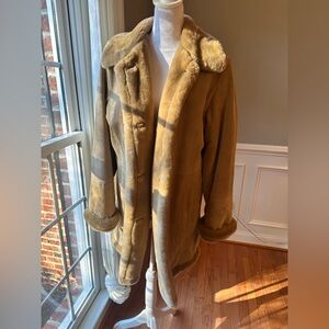 Women's Tan Suede and Faux Fur Trimmed Coat